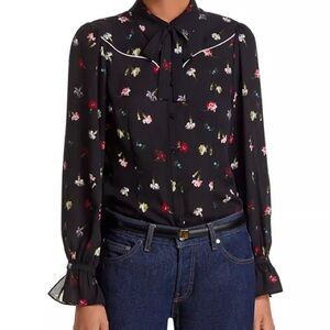 Cinq a Sept Tumbling Carnations Black Floral Blouse
